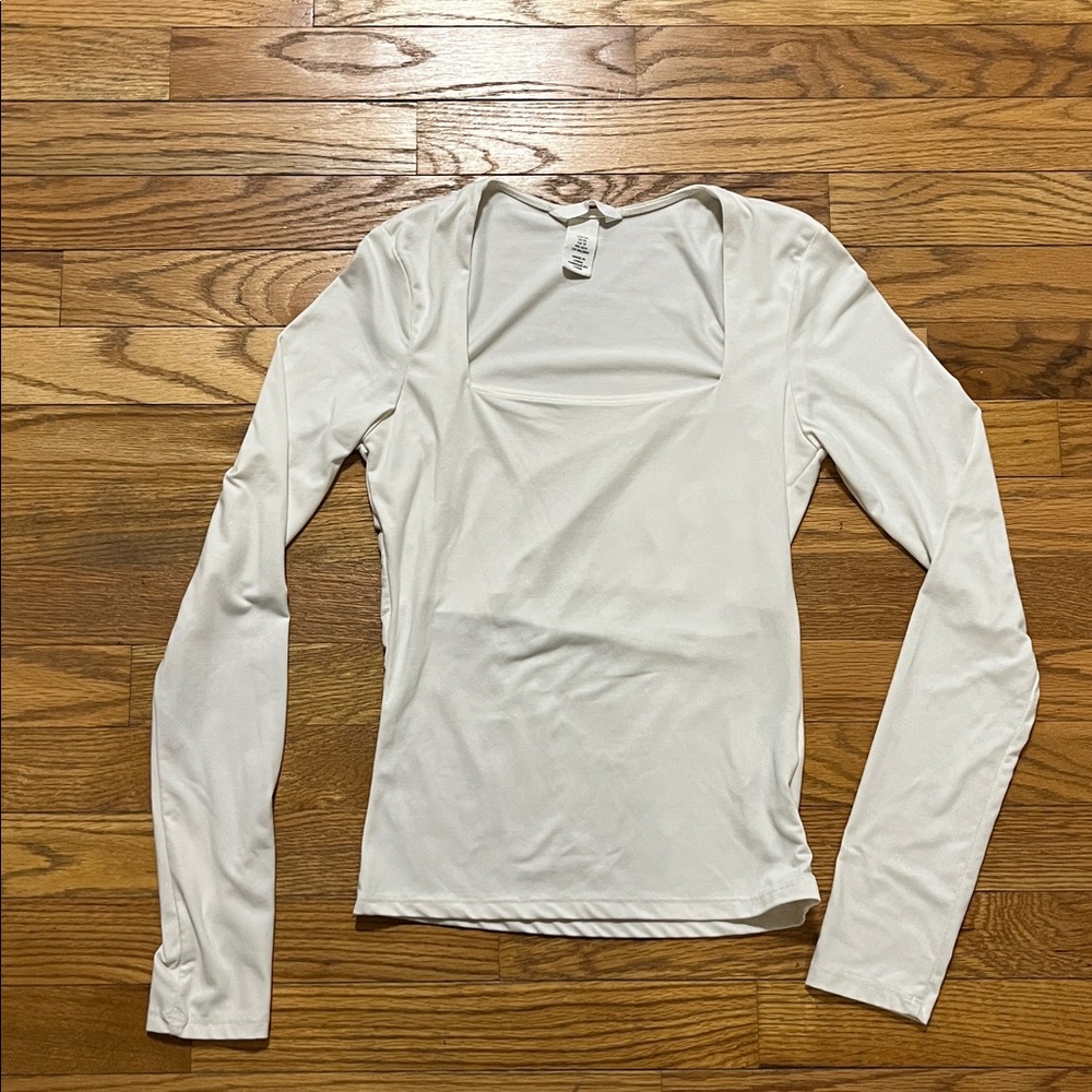 H&M Square Neck White Long Sleeve Top